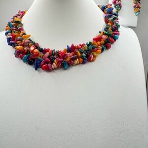 Vintage Multicolor Beaded Necklace & Earring Set
